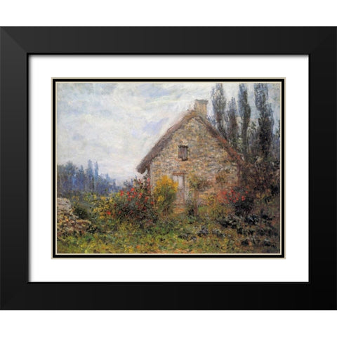 Cottage 1879 Black Modern Wood Framed Art Print with Double Matting by Monet, Claude