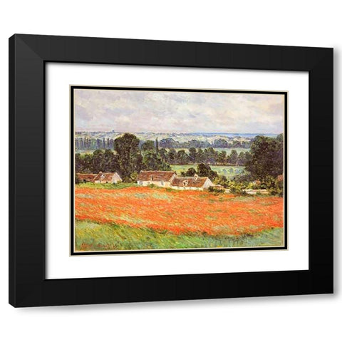 Field Of Poppies Giverny Black Modern Wood Framed Art Print with Double Matting by Monet, Claude