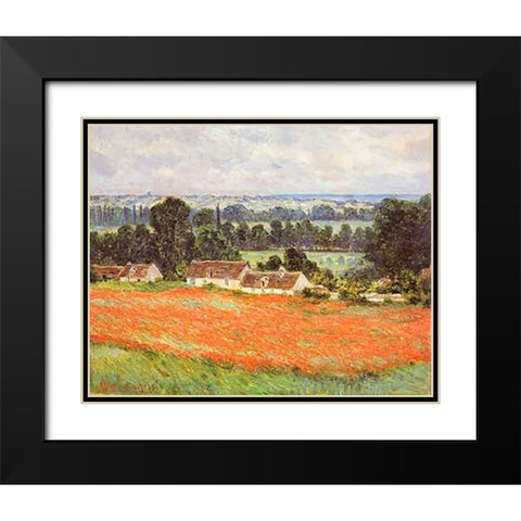Field Of Poppies Giverny Black Modern Wood Framed Art Print with Double Matting by Monet, Claude