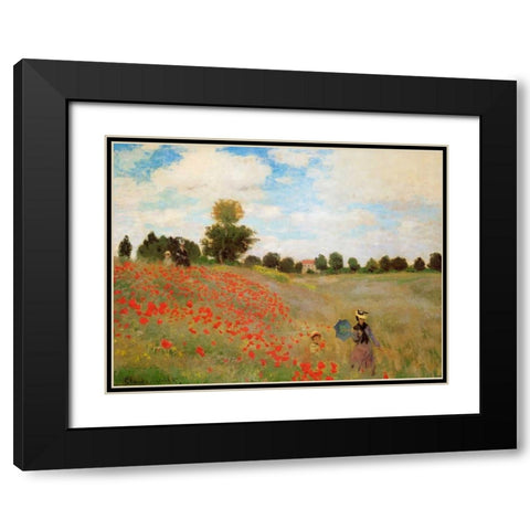 Field Of Poppies - Les Coquelicots 1873 Black Modern Wood Framed Art Print with Double Matting by Monet, Claude