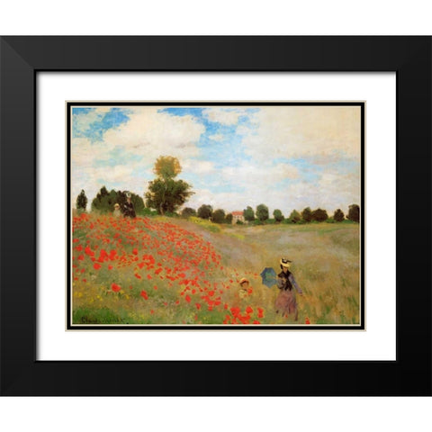 Field Of Poppies - Les Coquelicots 1873 Black Modern Wood Framed Art Print with Double Matting by Monet, Claude