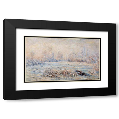 Frost 1880 Black Modern Wood Framed Art Print with Double Matting by Monet, Claude