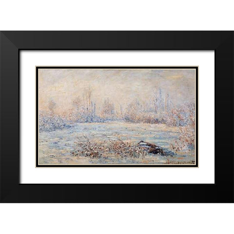 Frost 1880 Black Modern Wood Framed Art Print with Double Matting by Monet, Claude