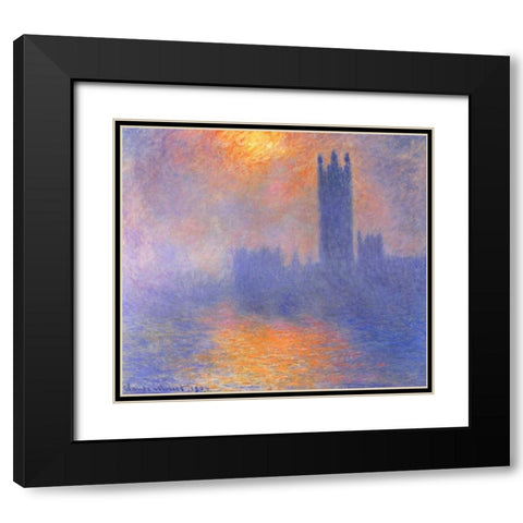 Houses Of Parliment Through The Fog Black Modern Wood Framed Art Print with Double Matting by Monet, Claude