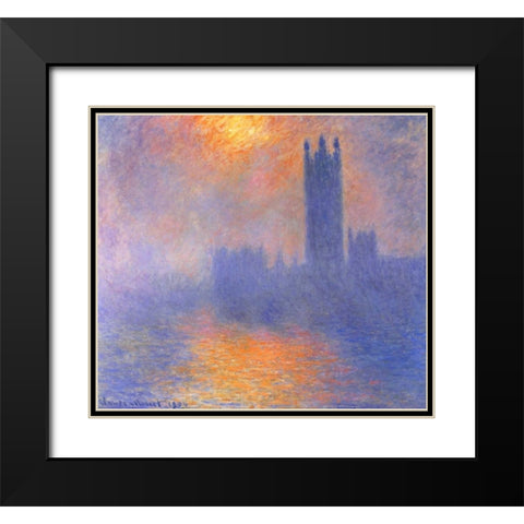 Houses Of Parliment Through The Fog Black Modern Wood Framed Art Print with Double Matting by Monet, Claude