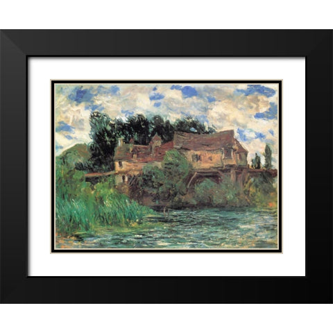 Houses On The Old Bridge At Vernon 1883 Black Modern Wood Framed Art Print with Double Matting by Monet, Claude