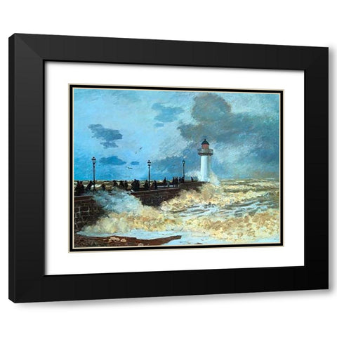 La Jettee Du Harvre Black Modern Wood Framed Art Print with Double Matting by Monet, Claude