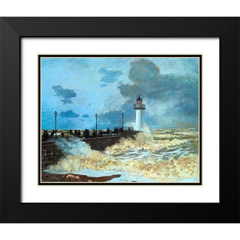 La Jettee Du Harvre Black Modern Wood Framed Art Print with Double Matting by Monet, Claude