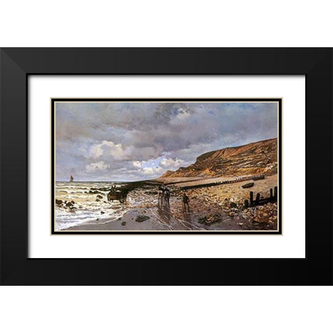 La Pointe De La Heve At Low Tide Black Modern Wood Framed Art Print with Double Matting by Monet, Claude