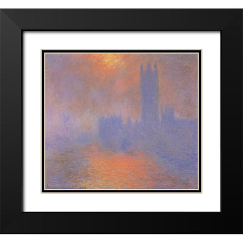 London Parliament With The Sun Breaking Through Fog Black Modern Wood Framed Art Print with Double Matting by Monet, Claude
