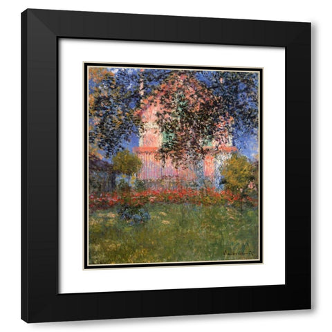 Monets House At Argenteuil 1876 Black Modern Wood Framed Art Print with Double Matting by Monet, Claude