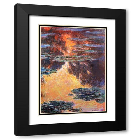 Nympheas Sunset Effect 1907 Black Modern Wood Framed Art Print with Double Matting by Monet, Claude