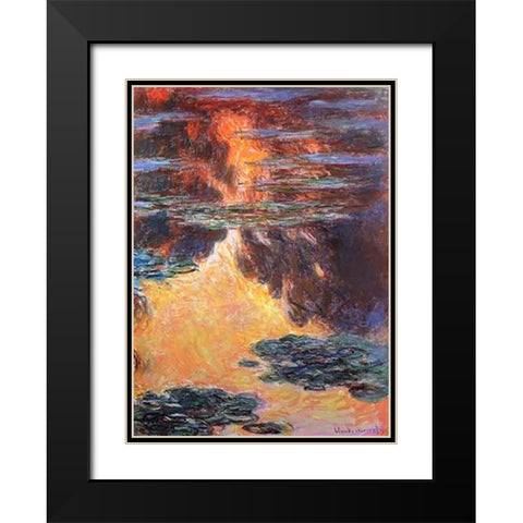 Nympheas Sunset Effect 1907 Black Modern Wood Framed Art Print with Double Matting by Monet, Claude