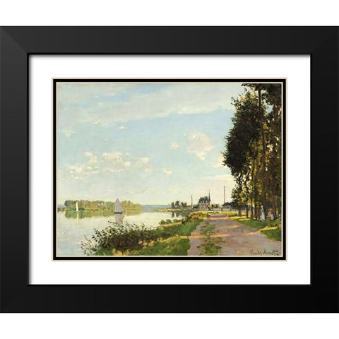 Riverside Walk At Argenteuil 1872 Black Modern Wood Framed Art Print with Double Matting by Monet, Claude