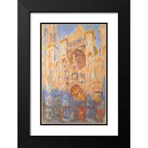 Rouen Cathedral Sun Effect End Of The Day Black Modern Wood Framed Art Print with Double Matting by Monet, Claude