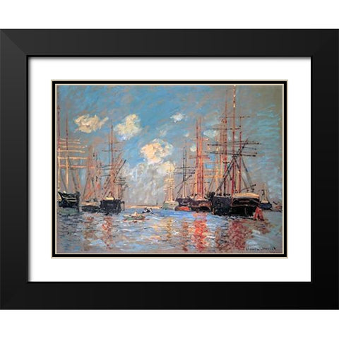 Seascape The Port Of Amsterdam 1874 Black Modern Wood Framed Art Print with Double Matting by Monet, Claude