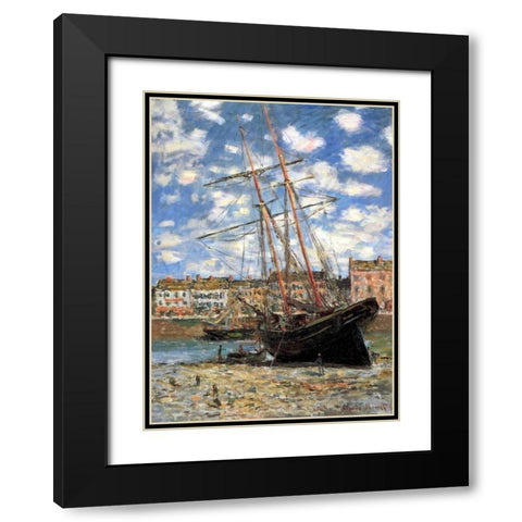 Ship Aground 1881 Black Modern Wood Framed Art Print with Double Matting by Monet, Claude