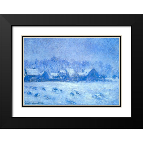 Snow Effect At Giverny 1893 Black Modern Wood Framed Art Print with Double Matting by Monet, Claude