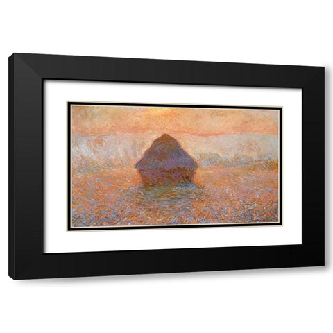 Stack Of Wheat Sun In The Mist 1891 Black Modern Wood Framed Art Print with Double Matting by Monet, Claude