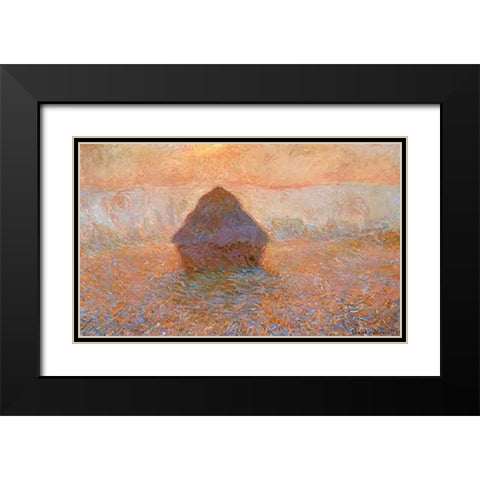 Stack Of Wheat Sun In The Mist 1891 Black Modern Wood Framed Art Print with Double Matting by Monet, Claude