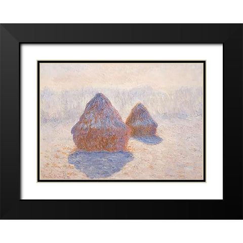 Stacks Of Wheat Winter Effect Black Modern Wood Framed Art Print with Double Matting by Monet, Claude