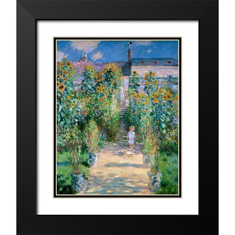 The Artists Garden At Vetheuil 1881 Black Modern Wood Framed Art Print with Double Matting by Monet, Claude