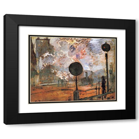 The Gare Saint-Lazare The Signal Black Modern Wood Framed Art Print with Double Matting by Monet, Claude