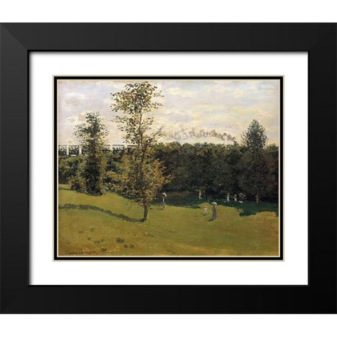 Train In The Countryside 1870 Black Modern Wood Framed Art Print with Double Matting by Monet, Claude