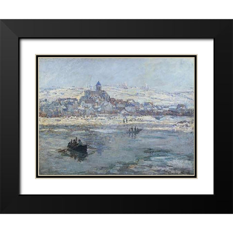 Vetheuil In Winter 1879 Black Modern Wood Framed Art Print with Double Matting by Monet, Claude