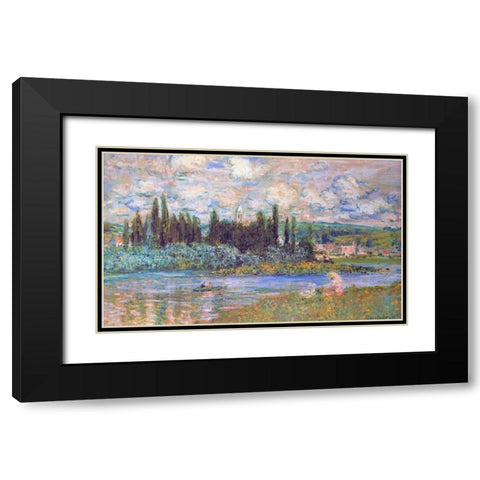 Vethuil Sur Seine Black Modern Wood Framed Art Print with Double Matting by Monet, Claude