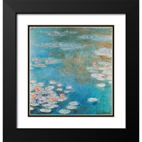 Waterlilies At Giverny 1908 Black Modern Wood Framed Art Print with Double Matting by Monet, Claude