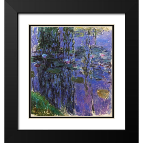 Willow Fronds And Nympheas Black Modern Wood Framed Art Print with Double Matting by Monet, Claude