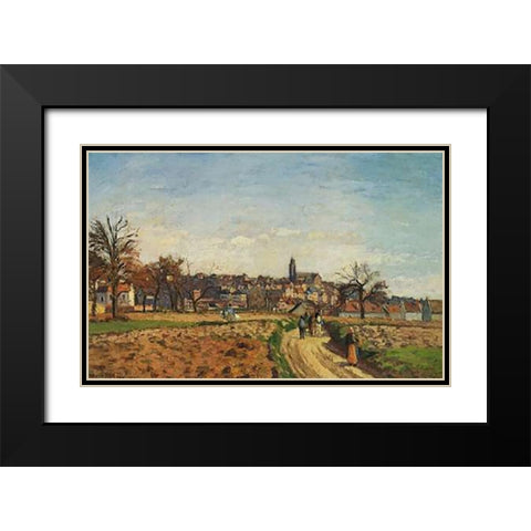 View Of Pontoise 1873 Black Modern Wood Framed Art Print with Double Matting by Pissarro, Camille