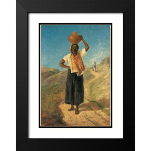 Woman Carrying A Pitcher On Her Head St Thomas 1854 Black Modern Wood Framed Art Print with Double Matting by Pissarro, Camille