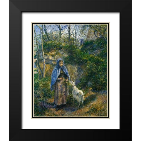 Woman With A Goat 1881 Black Modern Wood Framed Art Print with Double Matting by Pissarro, Camille