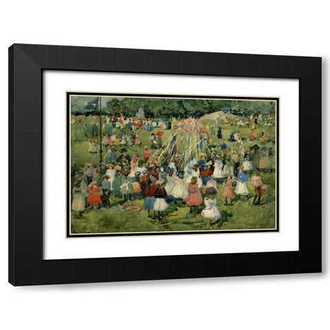 May Day Central Park Black Modern Wood Framed Art Print with Double Matting by Prendergast, Maurice Brazil