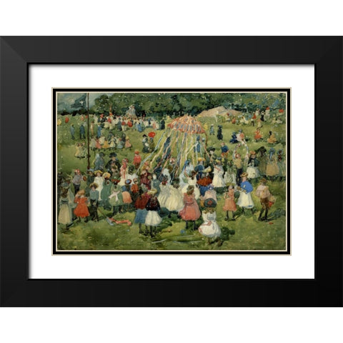 May Day Central Park Black Modern Wood Framed Art Print with Double Matting by Prendergast, Maurice Brazil
