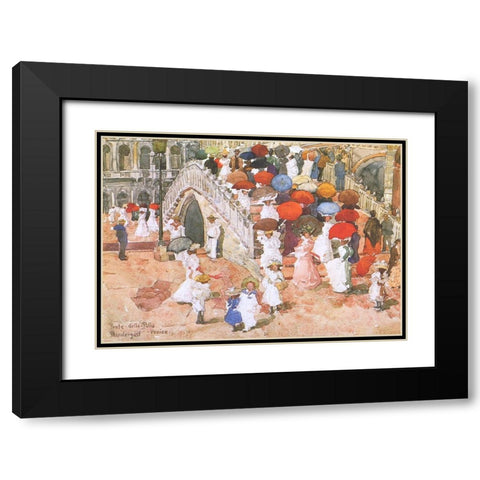 Ponte Della Paglia Black Modern Wood Framed Art Print with Double Matting by Prendergast, Maurice Brazil