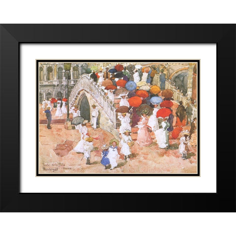 Ponte Della Paglia Black Modern Wood Framed Art Print with Double Matting by Prendergast, Maurice Brazil