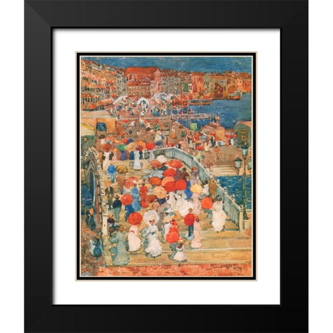 Ponte Della Paglia Marble Bridge Black Modern Wood Framed Art Print with Double Matting by Prendergast, Maurice Brazil