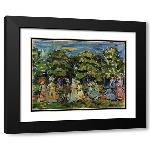 Summer In The Park Black Modern Wood Framed Art Print with Double Matting by Prendergast, Maurice Brazil