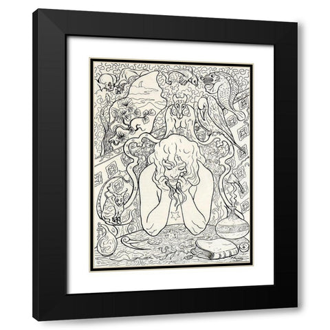 Alchimie Ou La Sorciere Accoudee Black Modern Wood Framed Art Print with Double Matting by Ranson, Paul