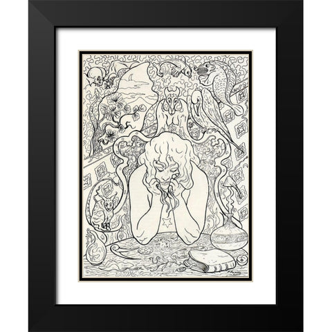 Alchimie Ou La Sorciere Accoudee Black Modern Wood Framed Art Print with Double Matting by Ranson, Paul