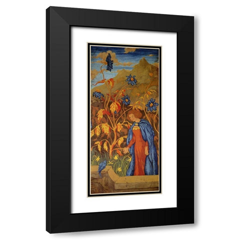 Femme A Loiseau Bleu Black Modern Wood Framed Art Print with Double Matting by Ranson, Paul