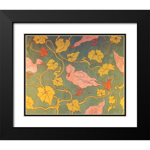 Les Canards Et Les Feuilles Black Modern Wood Framed Art Print with Double Matting by Ranson, Paul