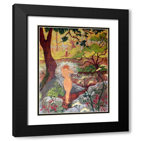 Nu Se Coiffant Au Bord De Letang Black Modern Wood Framed Art Print with Double Matting by Ranson, Paul