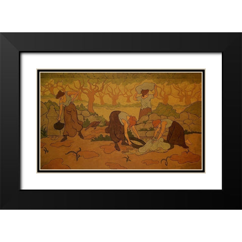 Quatre Femmes A La Fontaine Black Modern Wood Framed Art Print with Double Matting by Ranson, Paul