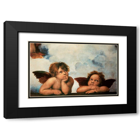 Cherubs Virgin Mary (detail) Black Modern Wood Framed Art Print with Double Matting by Raphael