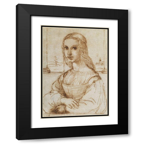 Half Length Portrait Of A Woman Black Modern Wood Framed Art Print with Double Matting by Raphael