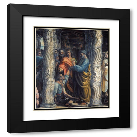 Healing Of The Lame Man (detail) Black Modern Wood Framed Art Print with Double Matting by Raphael